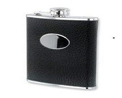 Black Faux Leather Stainless Steel 8oz Hip