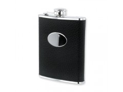 Black Faux Leather Stainless Steel 8oz Hip 