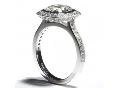Bezel Set Diamond Halo Milgrain Cathedral Engagement Ring